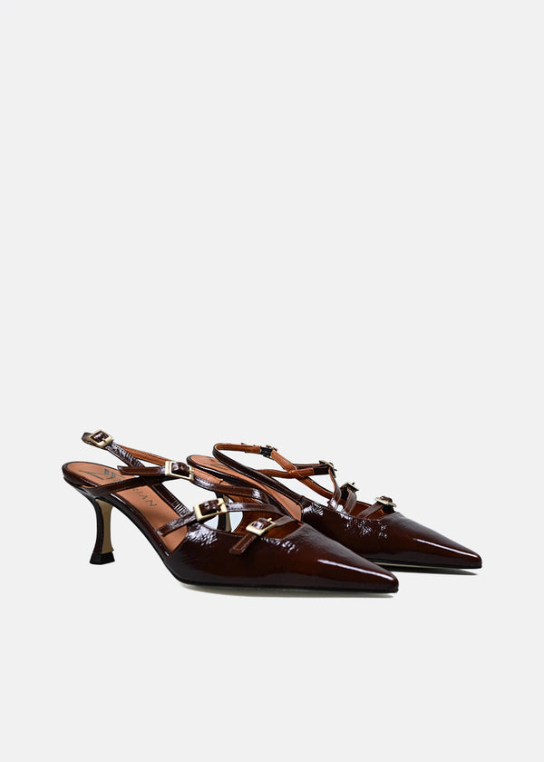 Patent Leather Slingbacks with Buckles in Brown