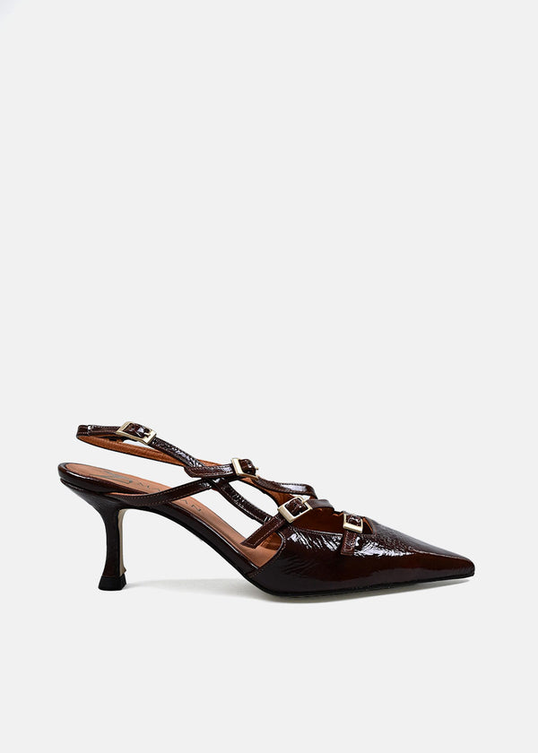 Patent Leather Slingbacks with Buckles in Brown