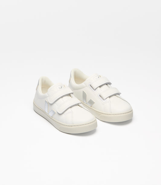 Kid's Small Esplar Leather Sneakers in White and Silver