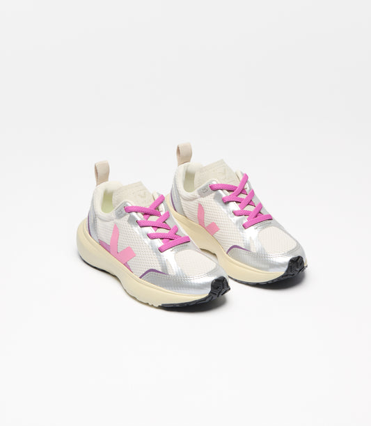 Kid's Canary Elastic Laces Alveomesh Sneakers in Gravel Malibu Silver