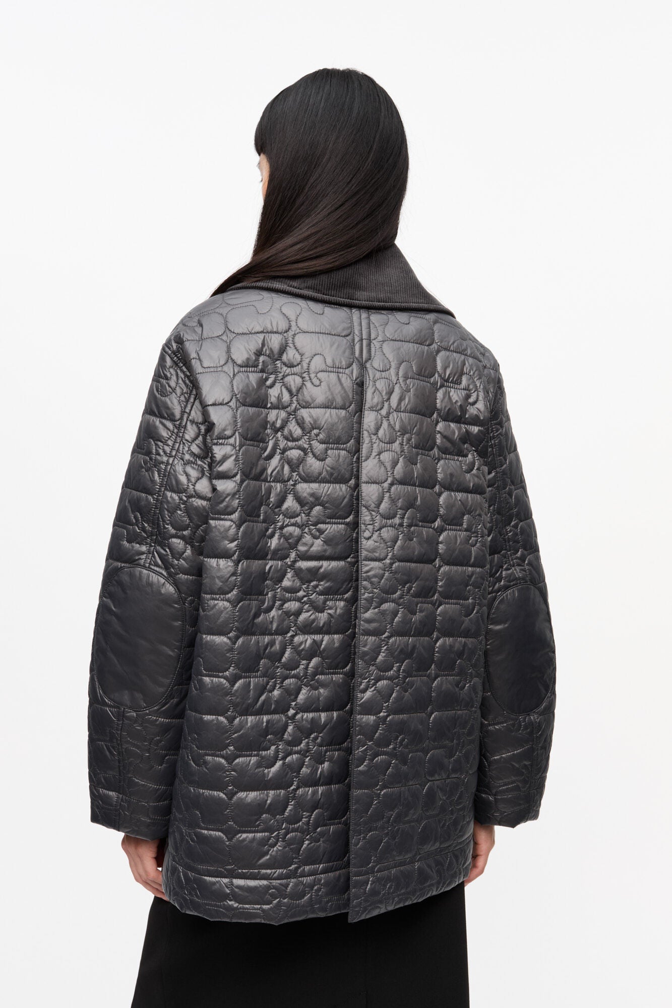 Shiny Quilt Midi Jacket in Phantom Grey