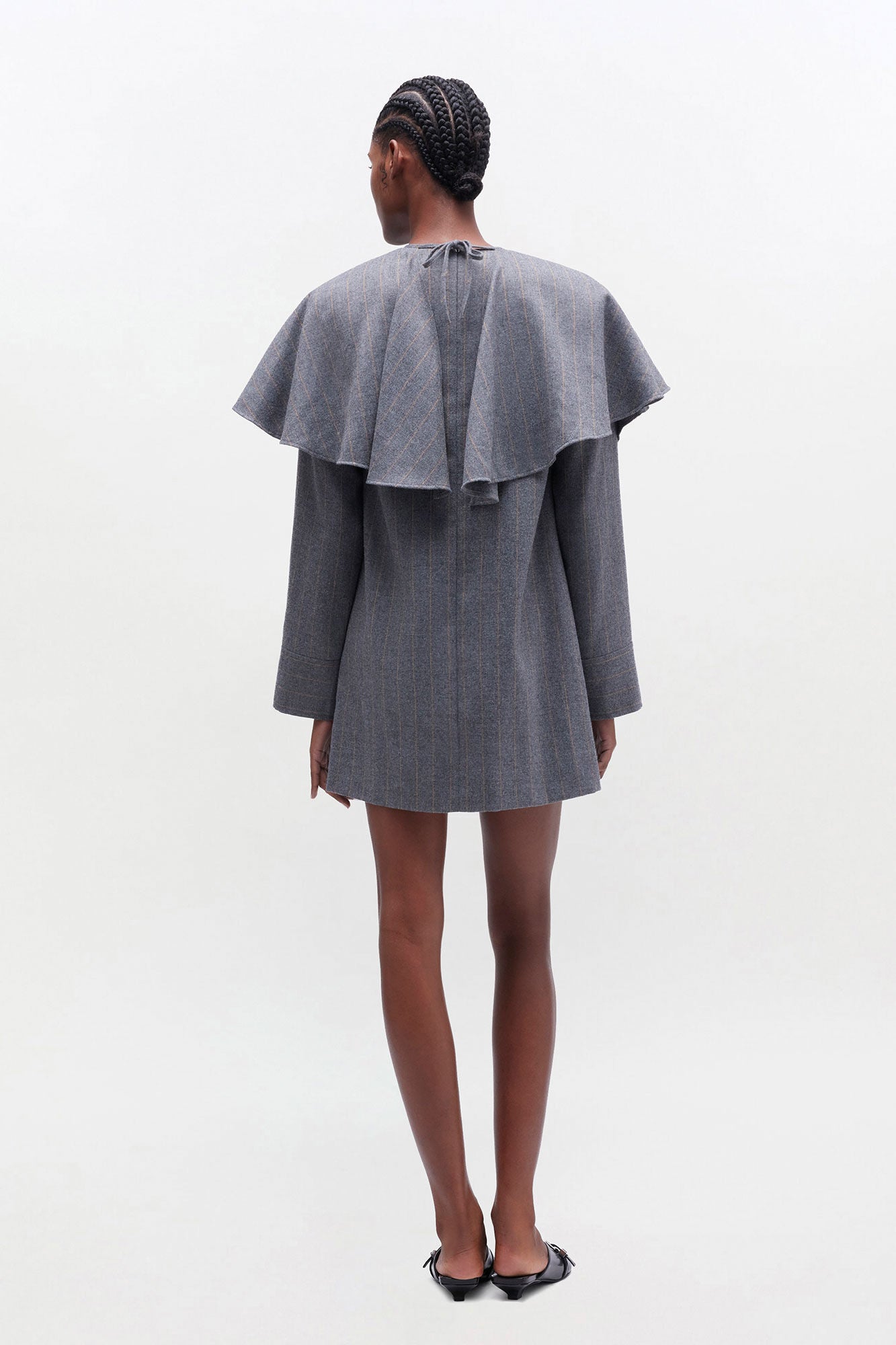 Circle Collar Dress in Grey Stripe