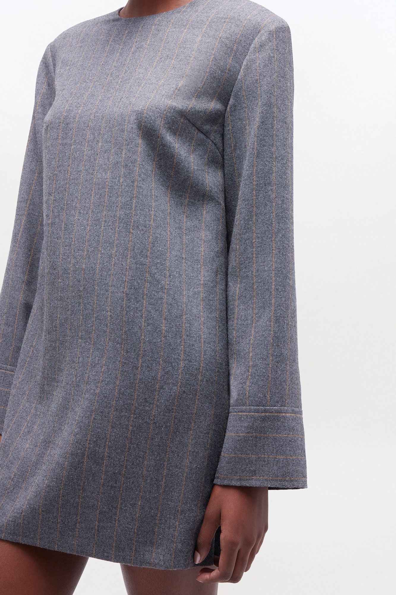 Circle Collar Dress in Grey Stripe
