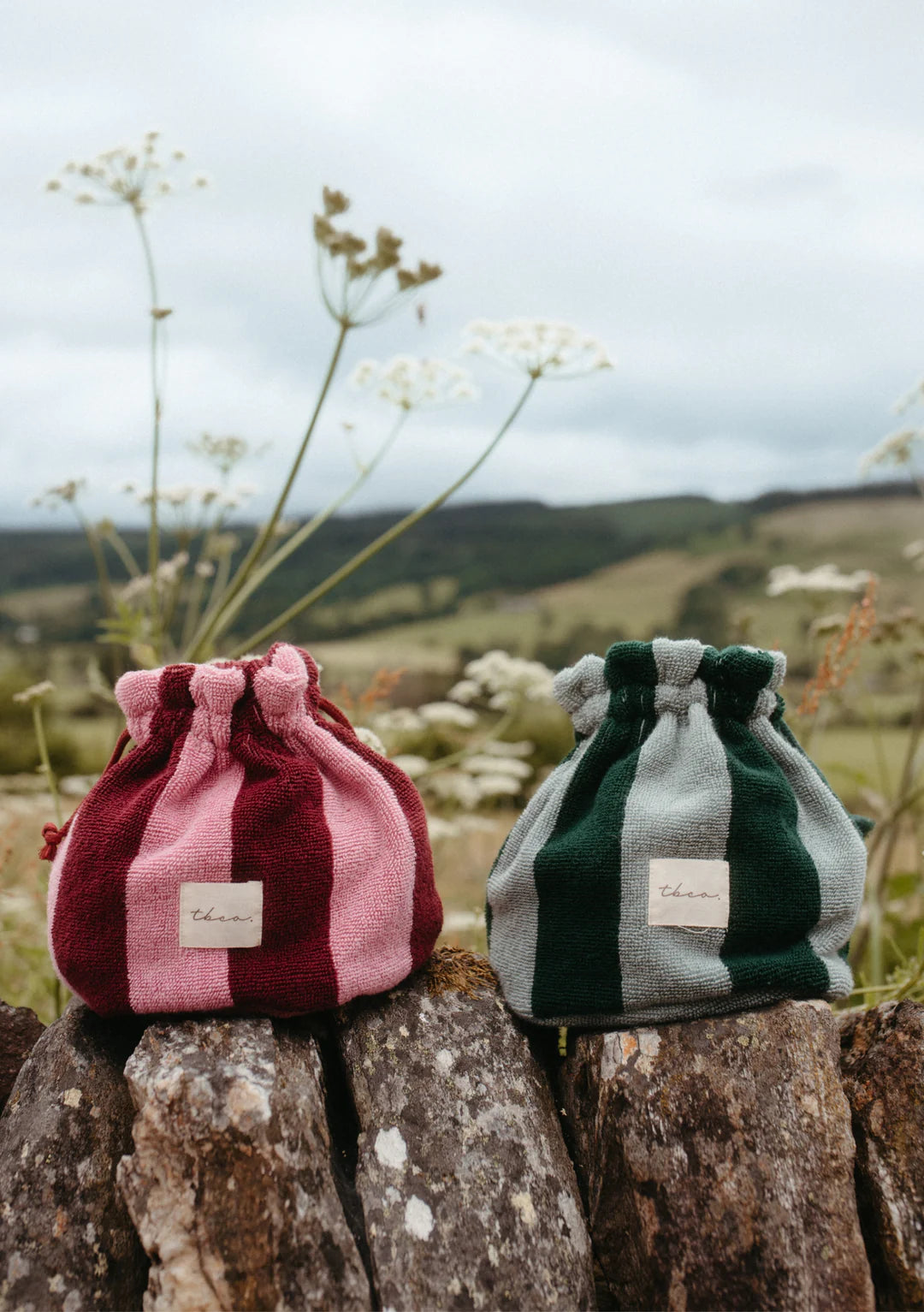 Terry Cotton Wash Bag in Green Stripe
