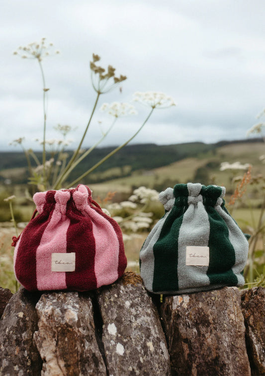 Terry Cotton Wash Bag in Green Stripe