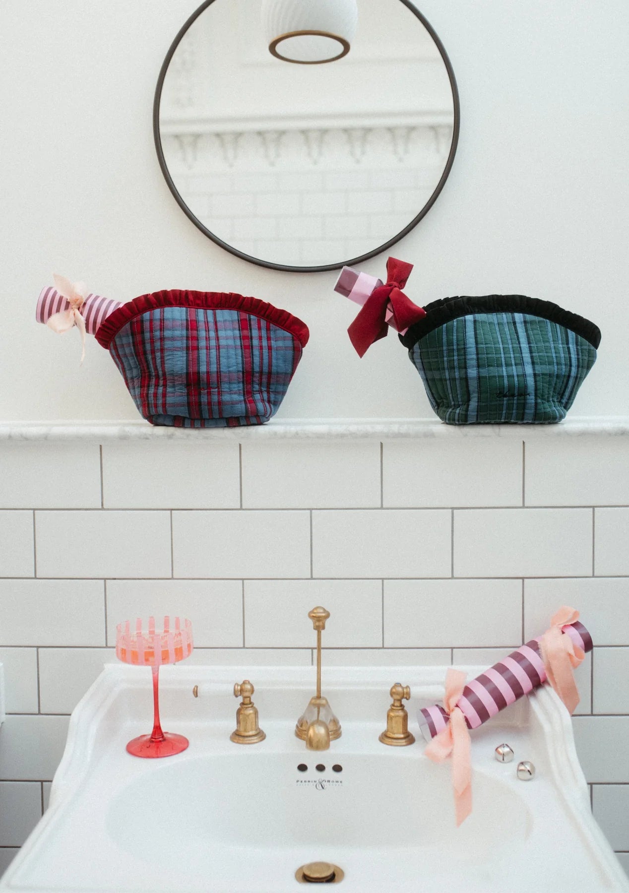 Cotton Wash Bag in Navy Tartan