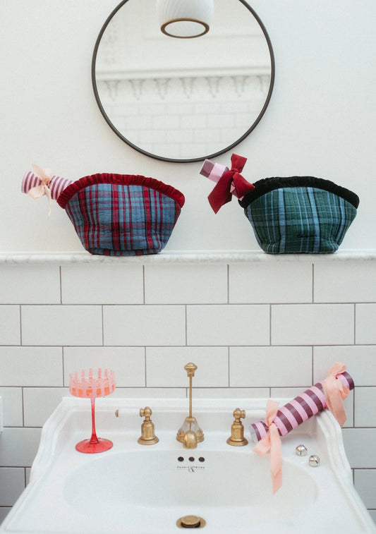 Cotton Wash Bag in Navy Tartan