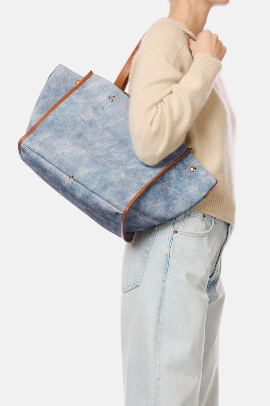 Leon M Bag in Washed Jeans Split Suede