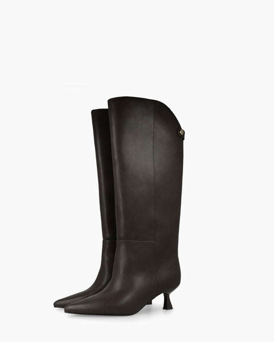 Madrid Kitten Heel High Boots in Brown