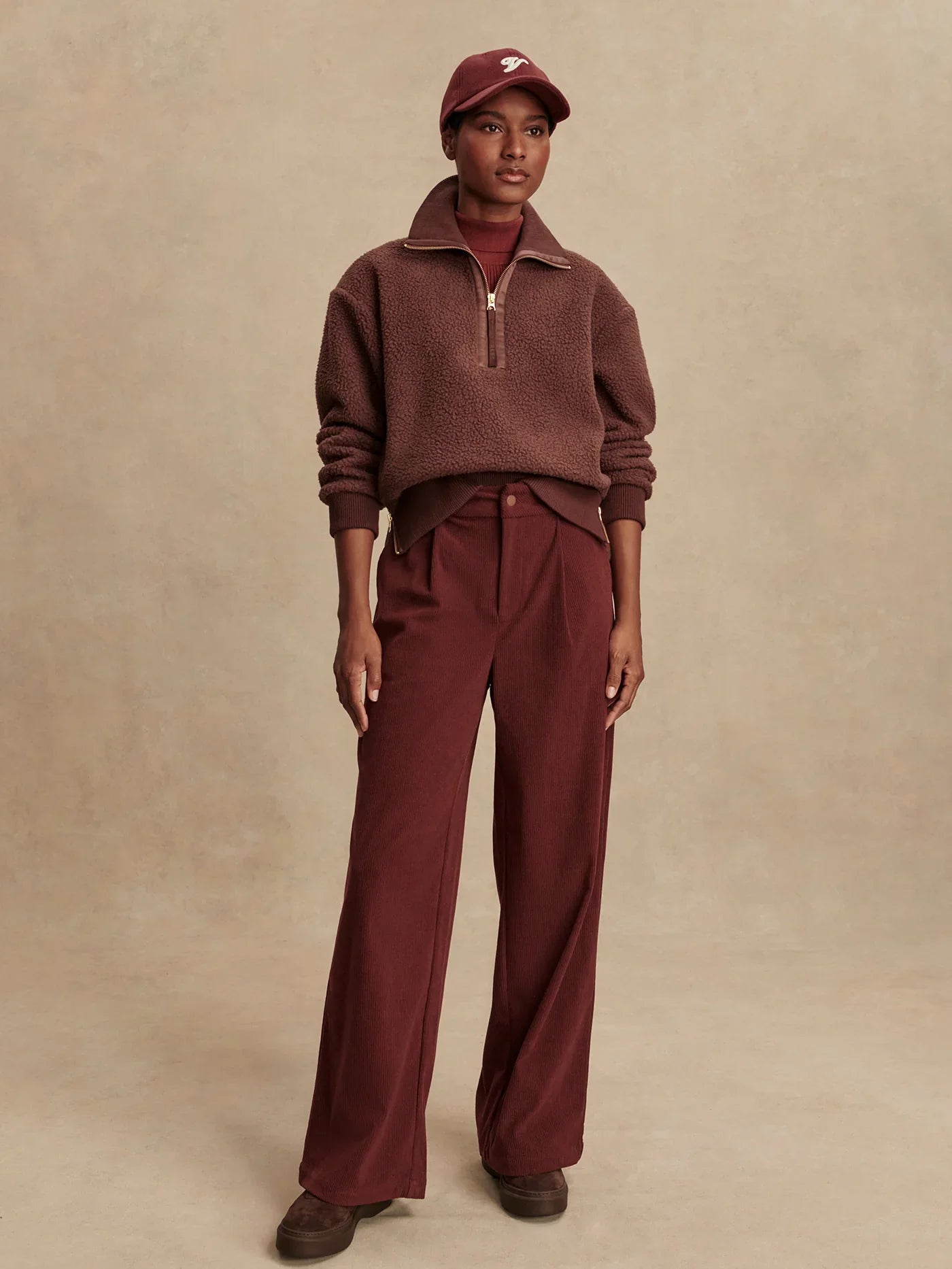 Roselle Half Zip Fleece in Mahogany