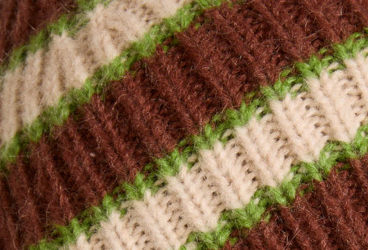 Stripe Beanie in Oat/Burg/Lime
