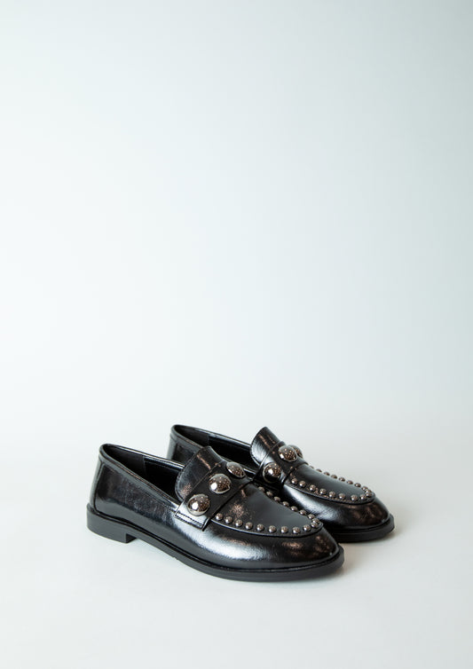 Loafer with Silver Studs in Black