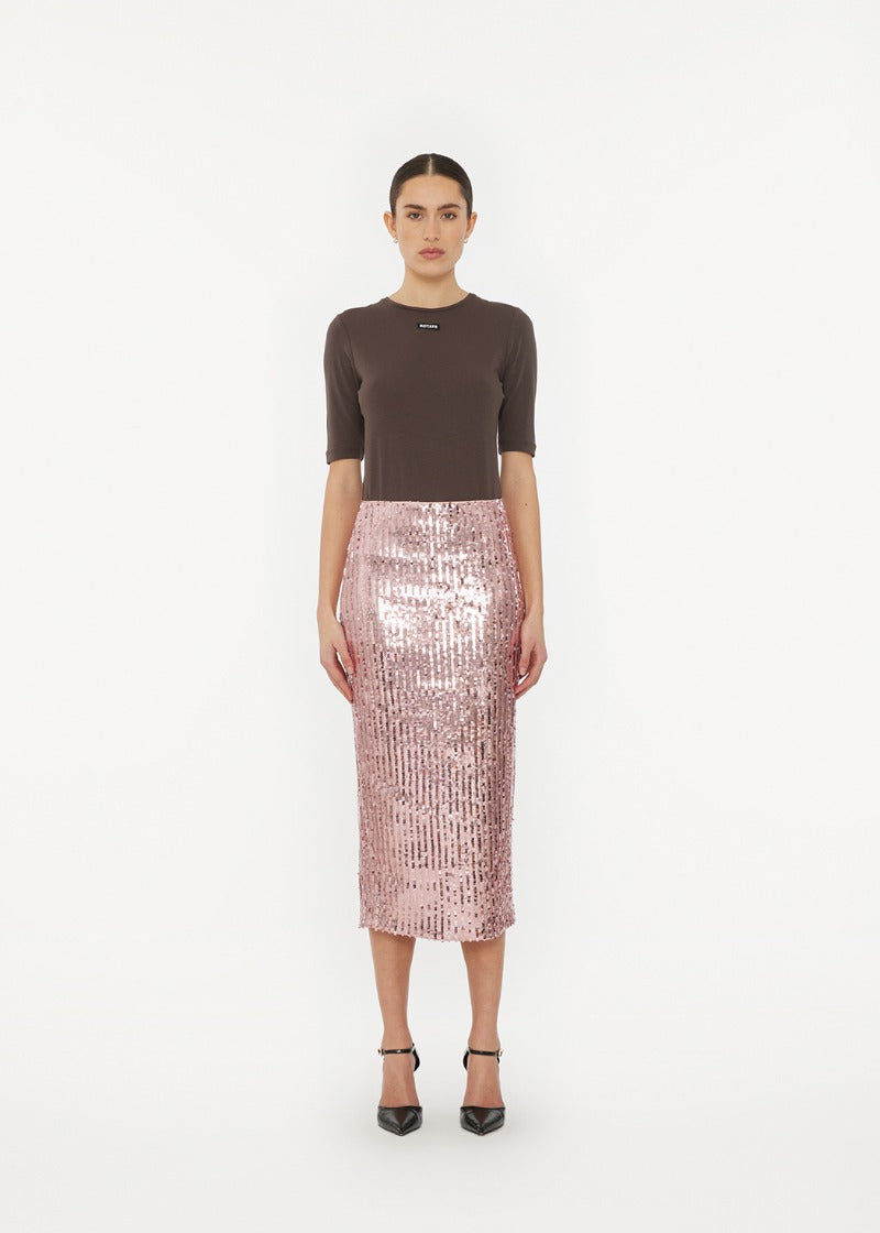 Sequin Pencil Skirt Silver in Pink