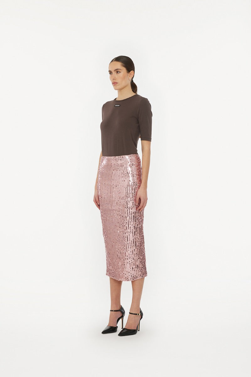 Sequin Pencil Skirt Silver in Pink