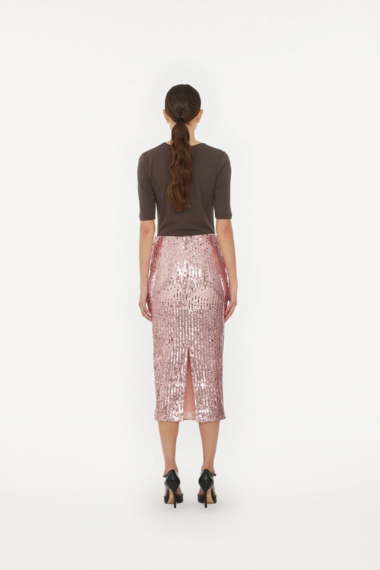Sequin Pencil Skirt Silver in Pink