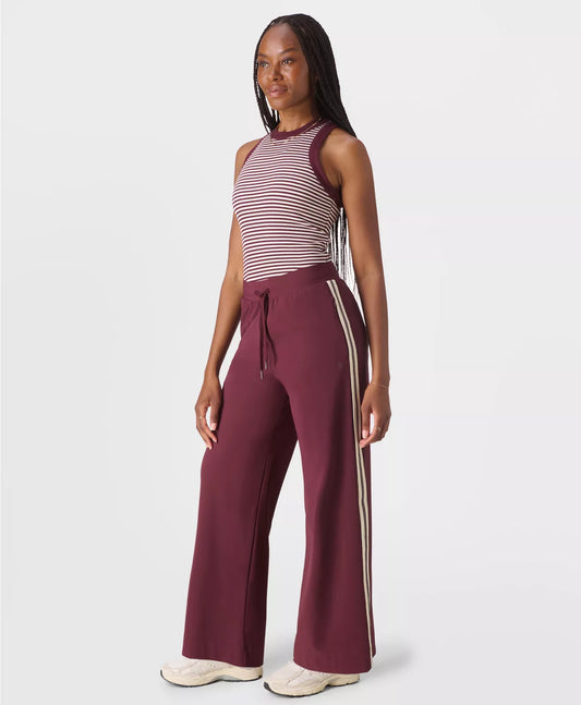 Explorer Side Stripe Wide Leg 32" Trousers in Garnet Red