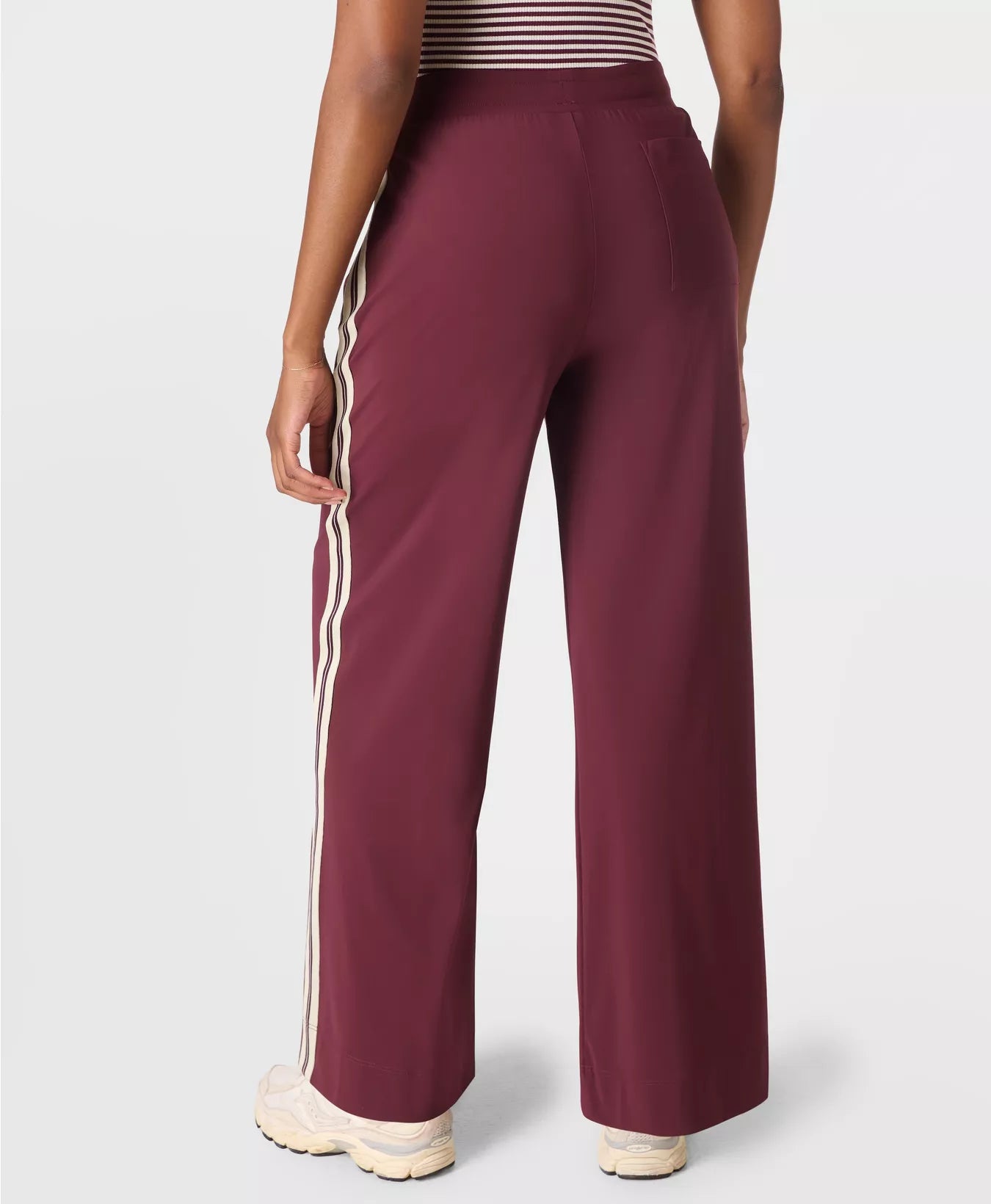Explorer Side Stripe Wide Leg 32" Trousers in Garnet Red