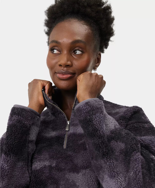 Plush Half Zip Fleece in Grey Moon Texture Print