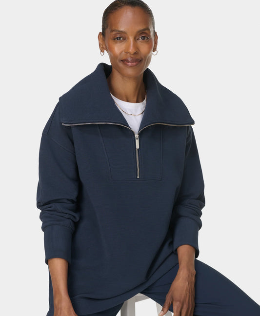 Peaceful Rib Half Zip Sweatshirt in Navy Blue