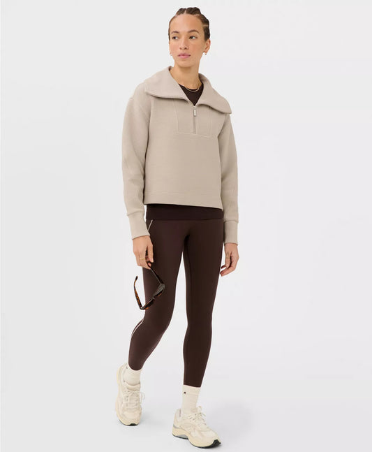 Peaceful Rib Half Zip Cropped Sweatshirt in Dusk Beige