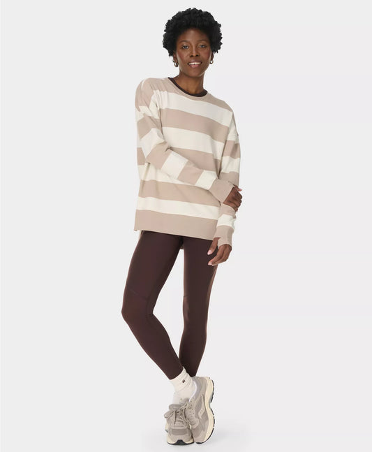 After Class Longline Sweastshirt in Beige Stripe