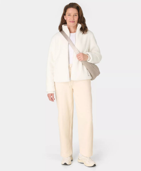 Navigate Sherpa Zip Up Jacket in Studio White