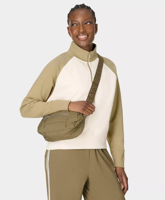 Revive Half Zip Colourblock Sweatshirt in Baygreen Coconut Cream