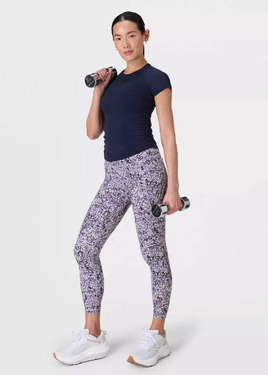Power 7/8 Workout Leggings Purple Meadow Print