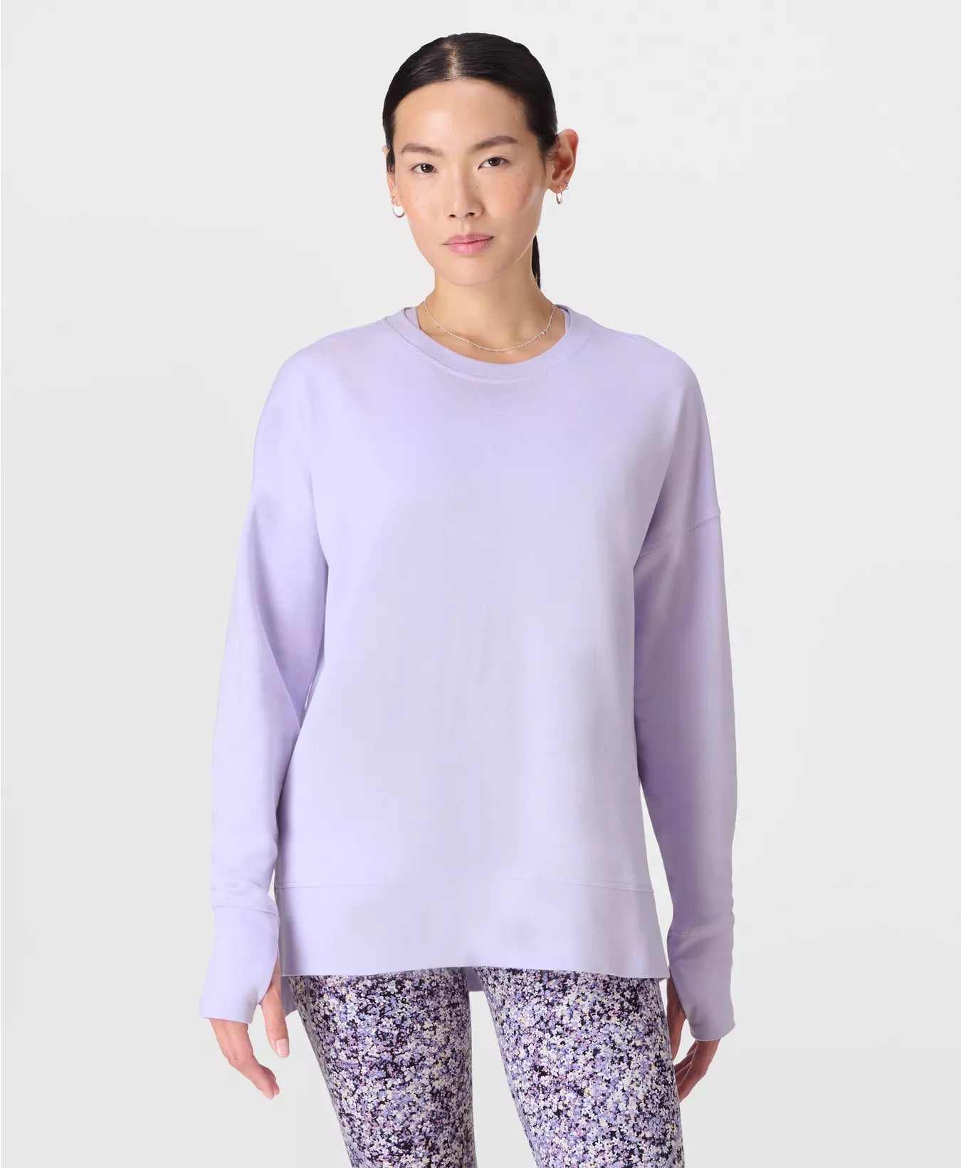 AFTERCLASS LONGLINE SWEATSHIRT - HEATHER PURPLE - SWEATY BETTY