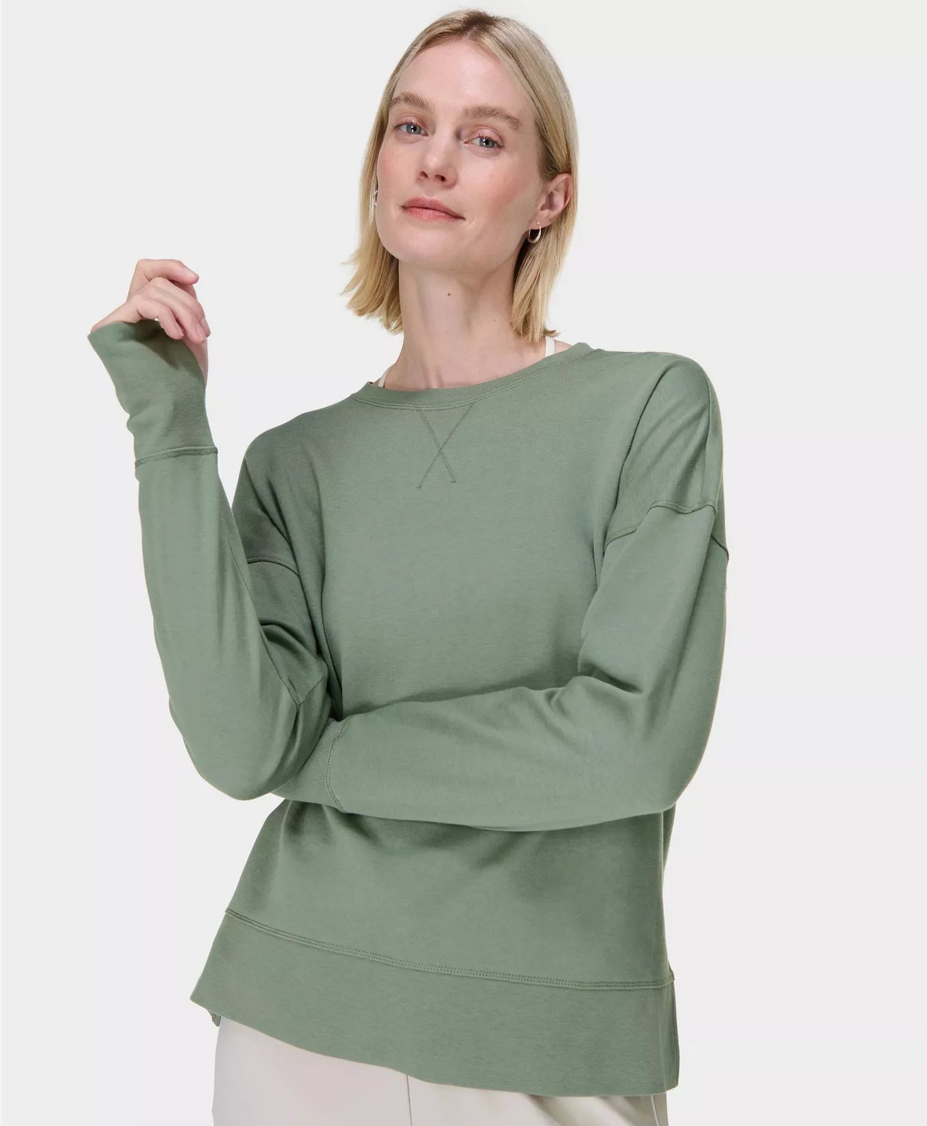 AFTERCLASS LONGLINE SWEATSHIRT - WILLOW GREEN - SWEATY BETTY