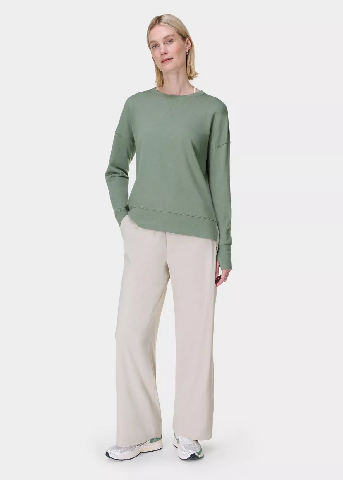 AFTERCLASS LONGLINE SWEATSHIRT - WILLOW GREEN - SWEATY BETTY