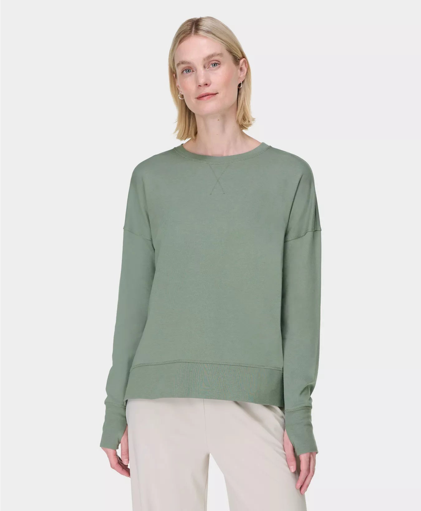 AFTERCLASS LONGLINE SWEATSHIRT - WILLOW GREEN - SWEATY BETTY