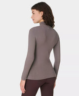 Mindful Flex Half Zip Long Sleeve Top in Taupe Brown