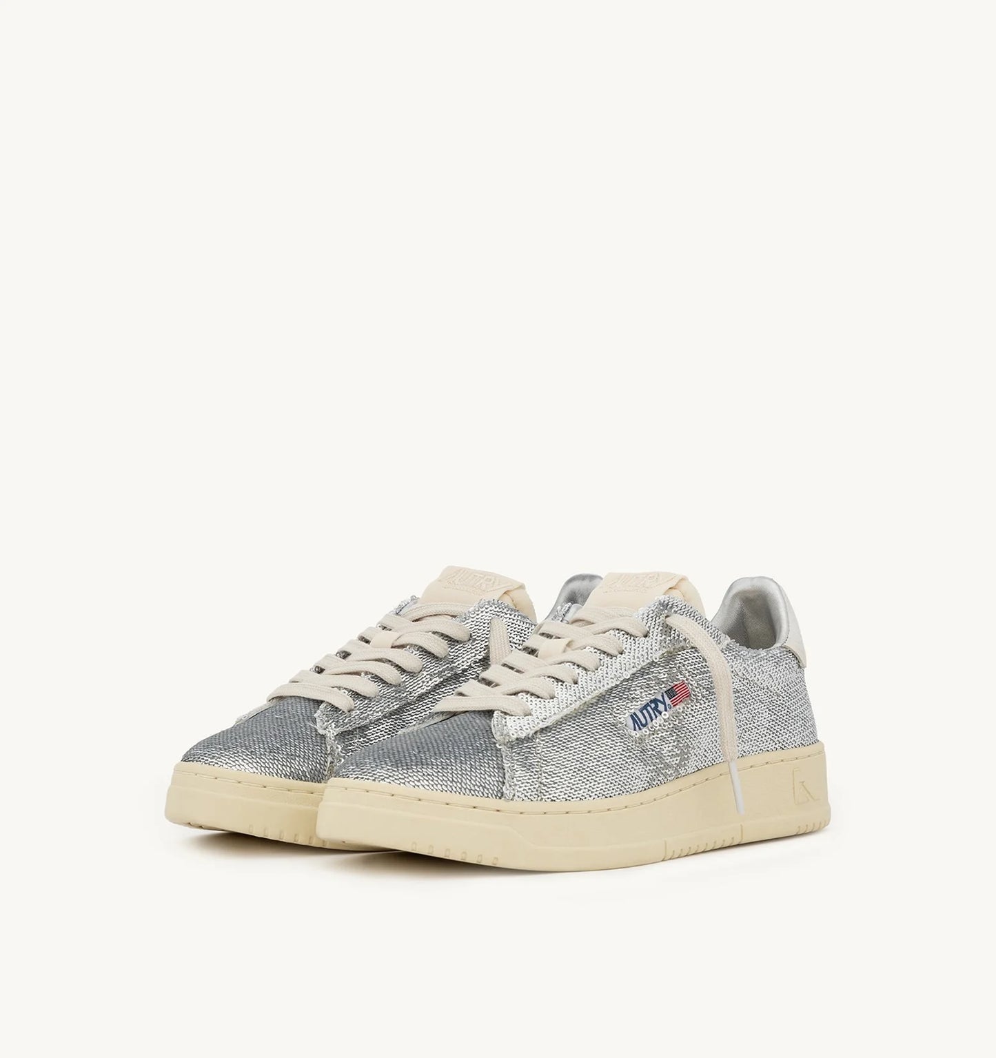 Dallas Low Sparkling Sneakers in Silver and White Sequins