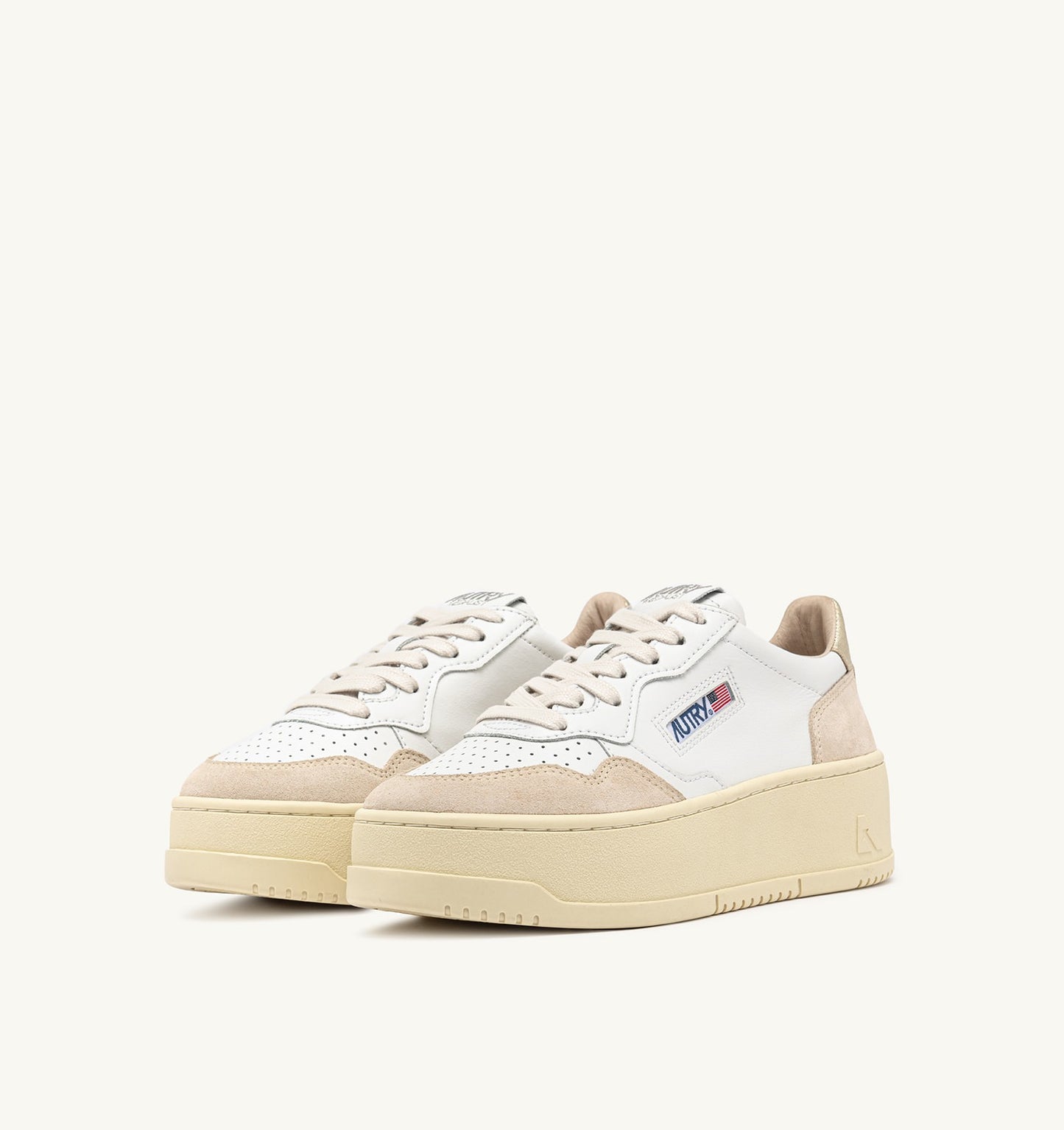 Platform Low in Leather & Suede in White Platinum