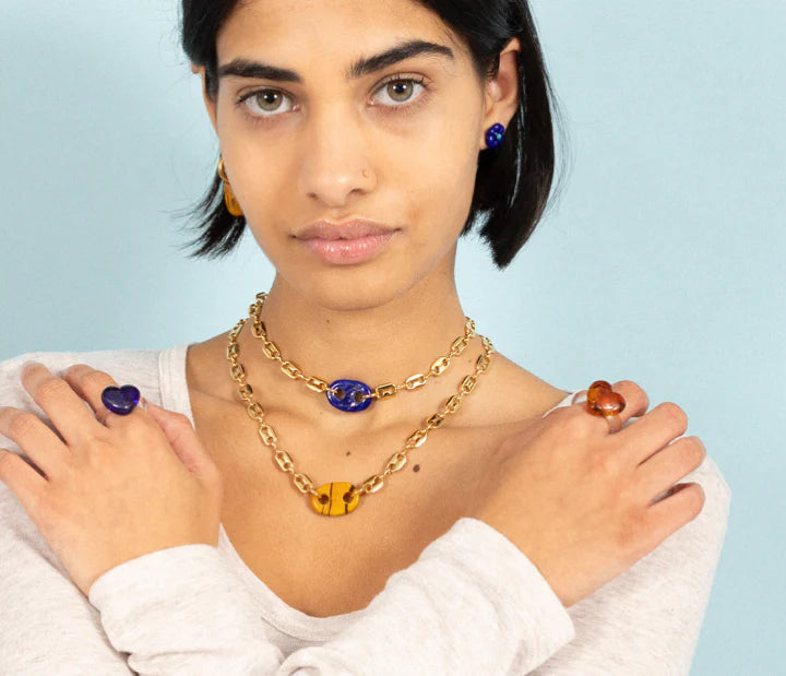 Mariner Glass Link Necklace in Navy Blue