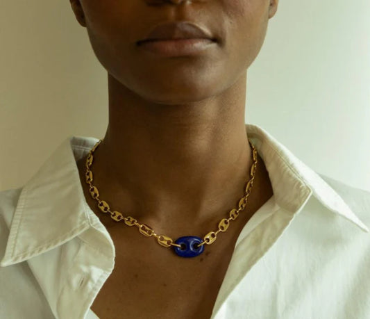 Mariner Glass Link Necklace in Navy Blue