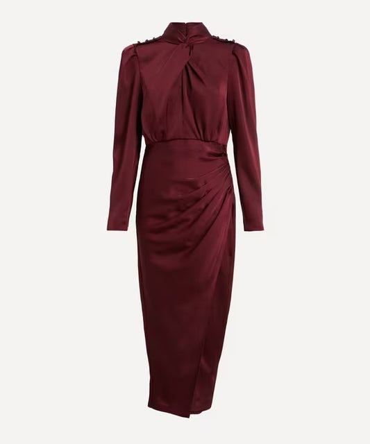 Satin Midi Dress in Burgundy