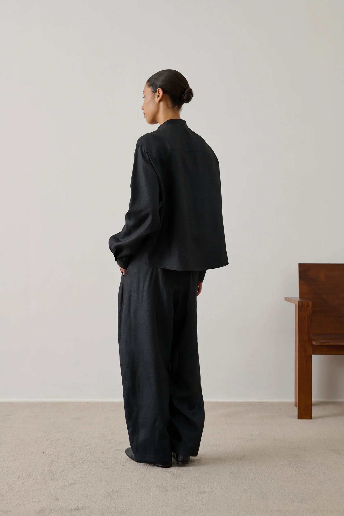 Vernon Elasticated Silk Trousers in Black