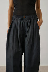 Vernon Elasticated Silk Trousers in Black