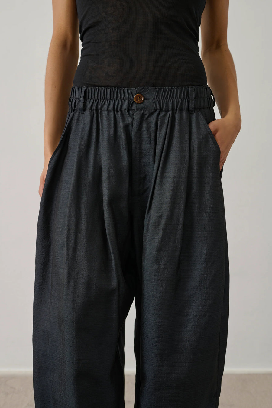 Vernon Elasticated Silk Trousers in Black