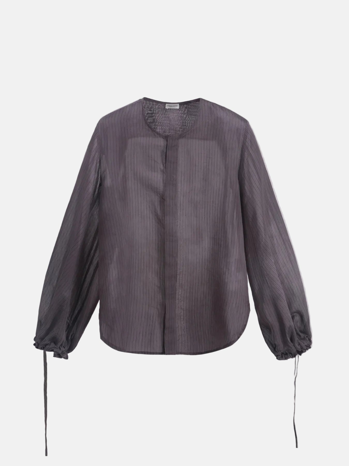 Collarless Bell Sleeve Shirt in Brown