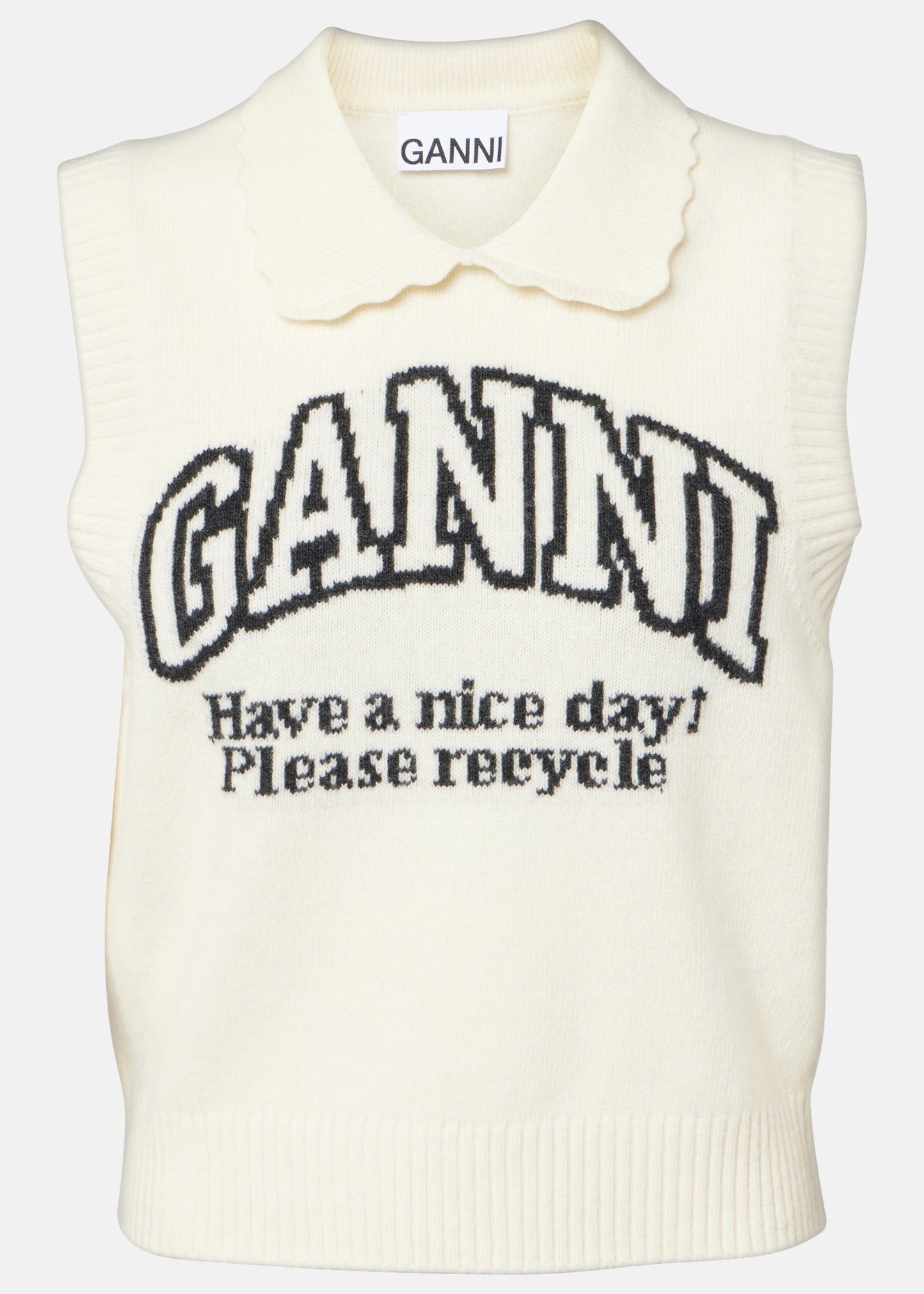 Egret Wool Sweater Vest - GANNI