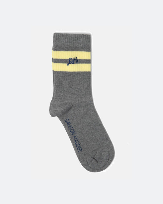Sporty Calf Socks in Grey Marl/Butter Stripe