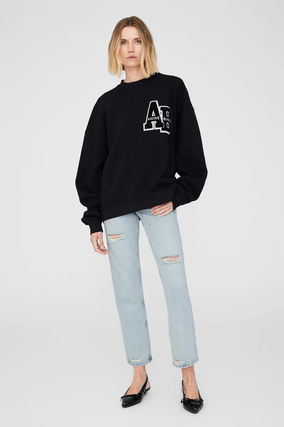 Miles Oversized Letterman Sweatshirt in Black