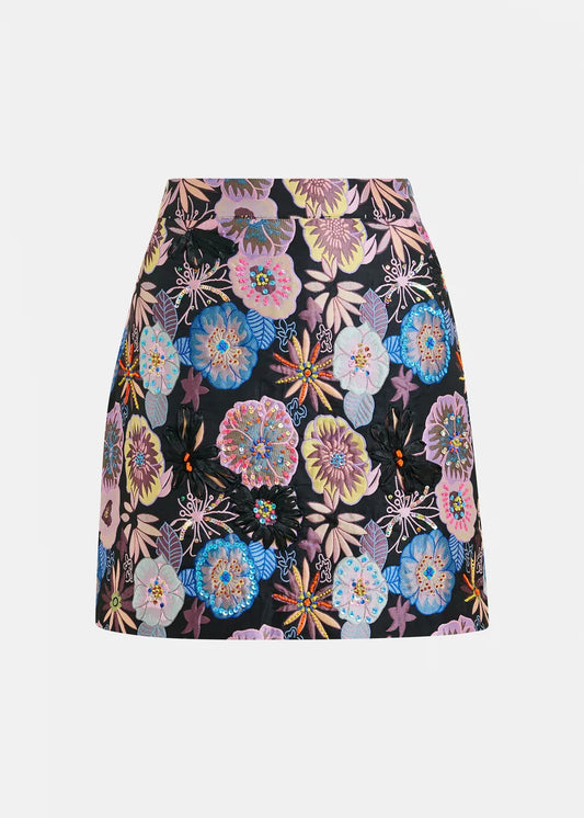 Floral Jacquard Mini Skirt with Sequin Bead Embellishments