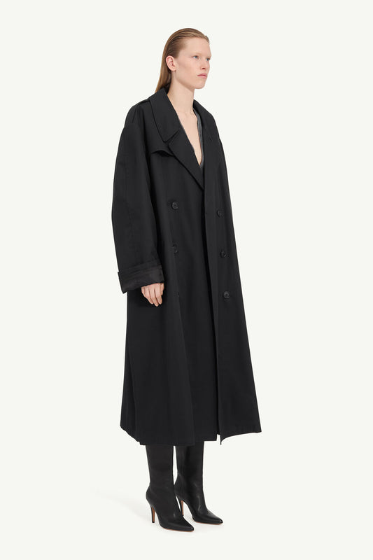 Cotton Trench Coat in Black