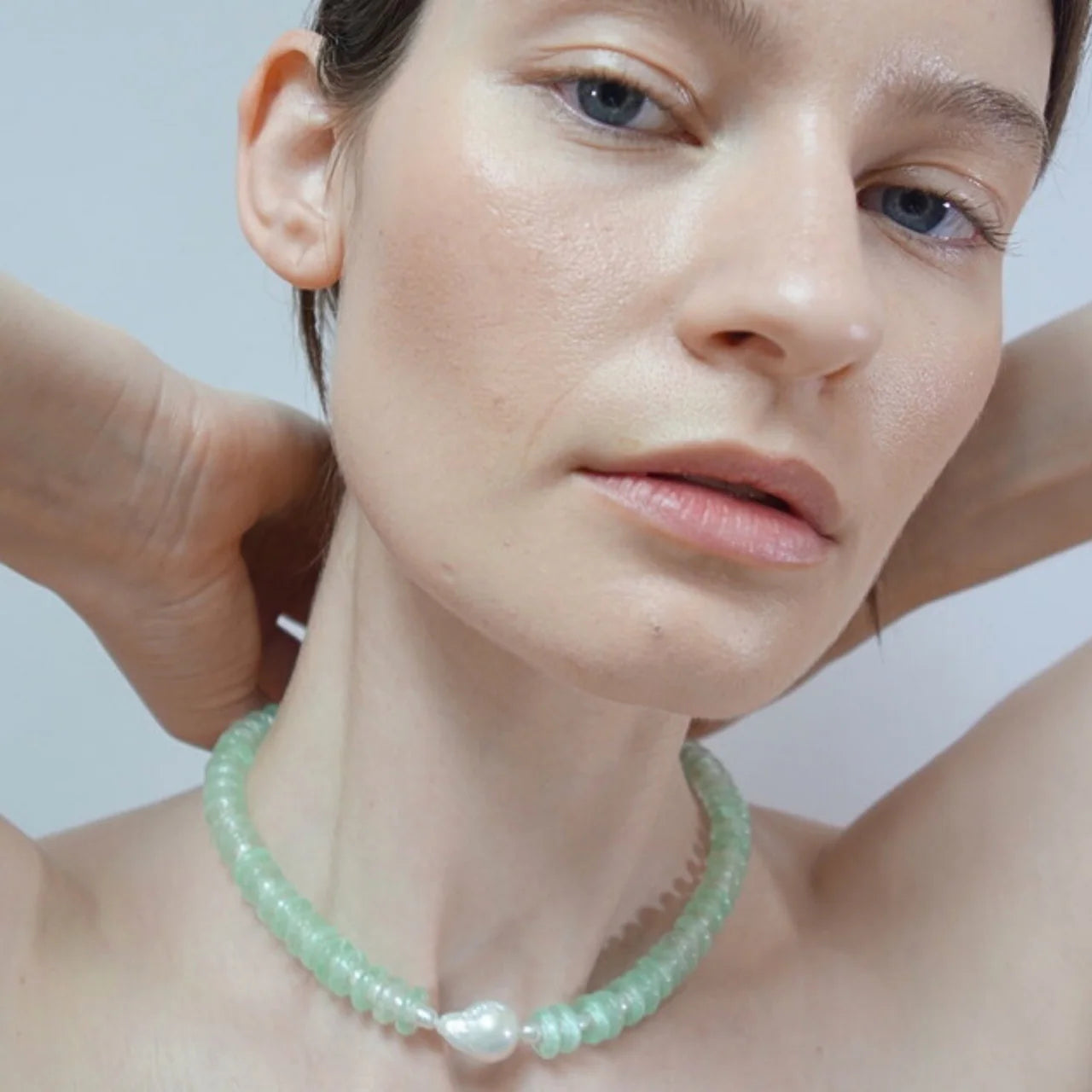 Mint and Freshwater Pearl Rondelle Wave Necklace