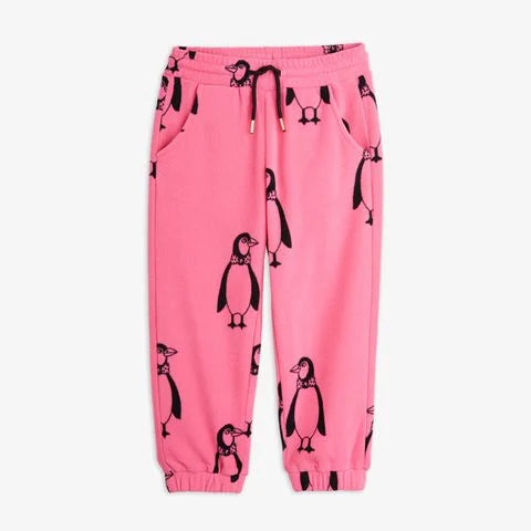 Penguin fleece trousers - pink - Mini Rodini