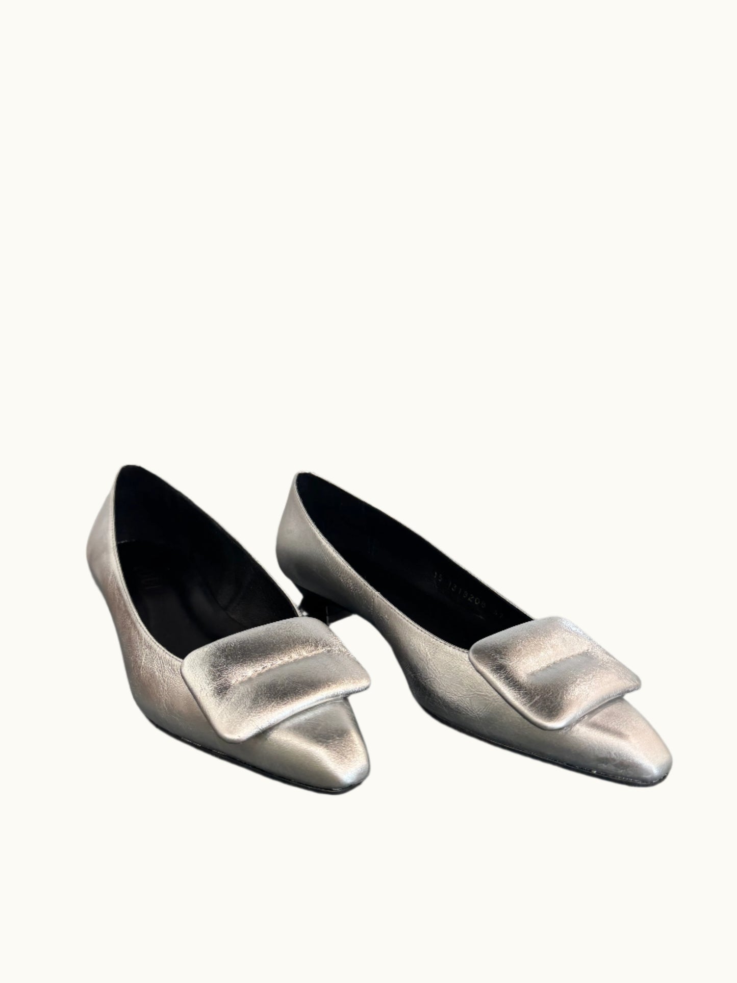 Belle Pointed Toe Buckle Shoe in Metallic Leather